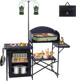 Portable Charcoal Grill, Folding Camping Grills + Camping Kitchen Station, Camping Table, Picnic Table, Grill Table, Folding Table - Image 2