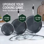 HexClad 6 Piece Hybrid Stainless Steel Cookware Pan Set 8 inch, 10 inch, 12 inch with Glass Lids, Size: One size, Black - Image 15