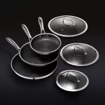 HexClad 6 Piece Hybrid Stainless Steel Cookware Pan Set 8 inch, 10 inch, 12 inch with Glass Lids, Size: One size, Black - Image 2