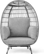 Best Choice Products Wicker Egg Chair, Oversized Indoor Outdoor Lounger for Patio, Backyard, Living Room w/ 4 Cushions, Steel Frame, 440lb Capacity - Ivory - Image 41