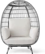 Best Choice Products Wicker Egg Chair, Oversized Indoor Outdoor Lounger for Patio, Backyard, Living Room w/ 4 Cushions, Steel Frame, 440lb Capacity - Ivory - Image 8